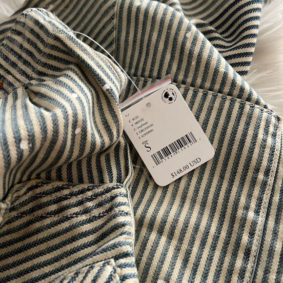 Free People Striped Overalls in Olive and White - Picture 4 of 10